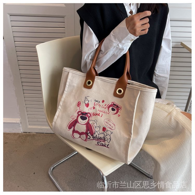 Túi Tote Vải Canvas Kích Thước Lớn Phong Cách Hàn Quốc Mới 2022