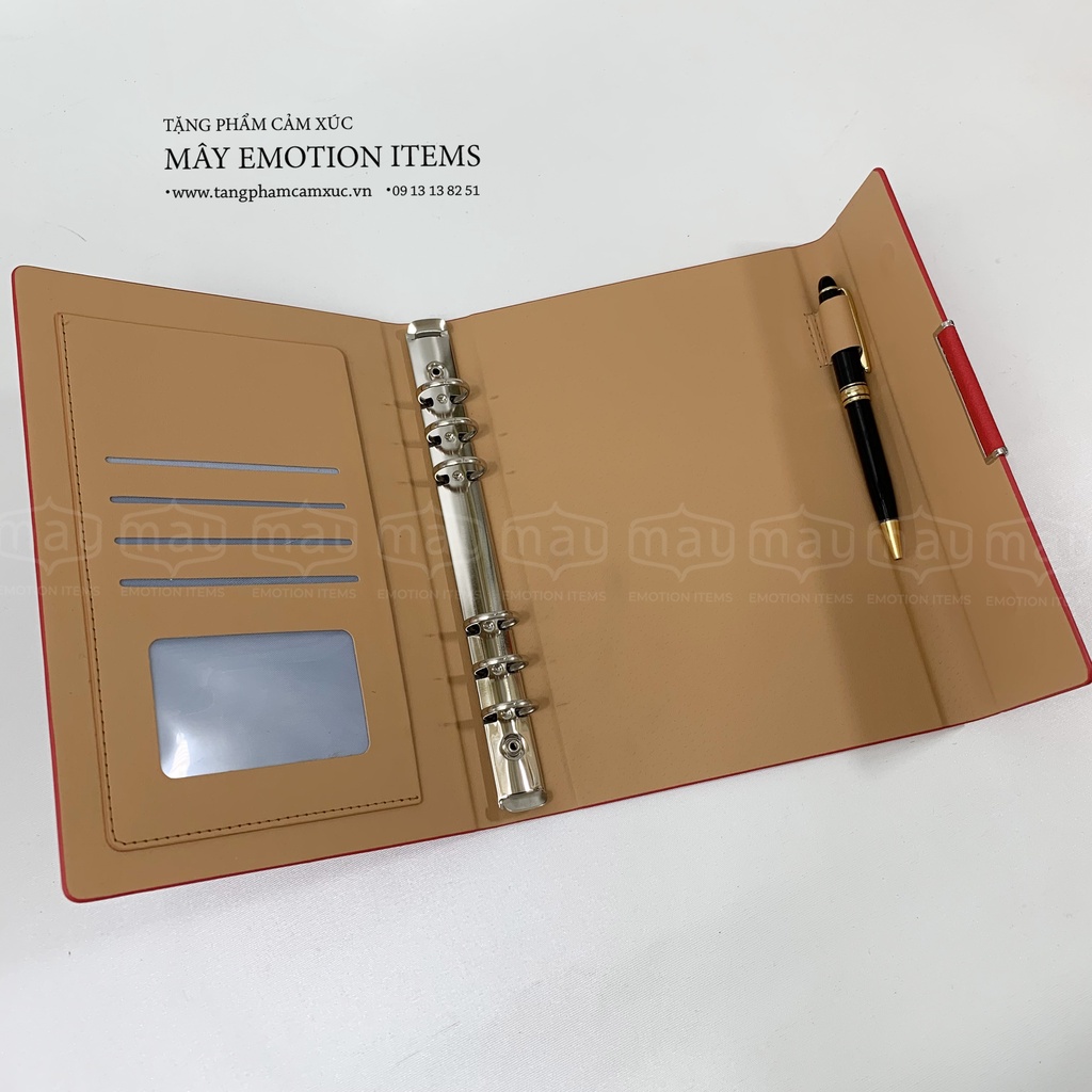 Sổ da bìa còng 6 lỗ kích thước A5 màu đỏ