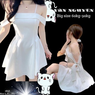 Đầm big size trễ vai nơ tay từ 60kg-90kg