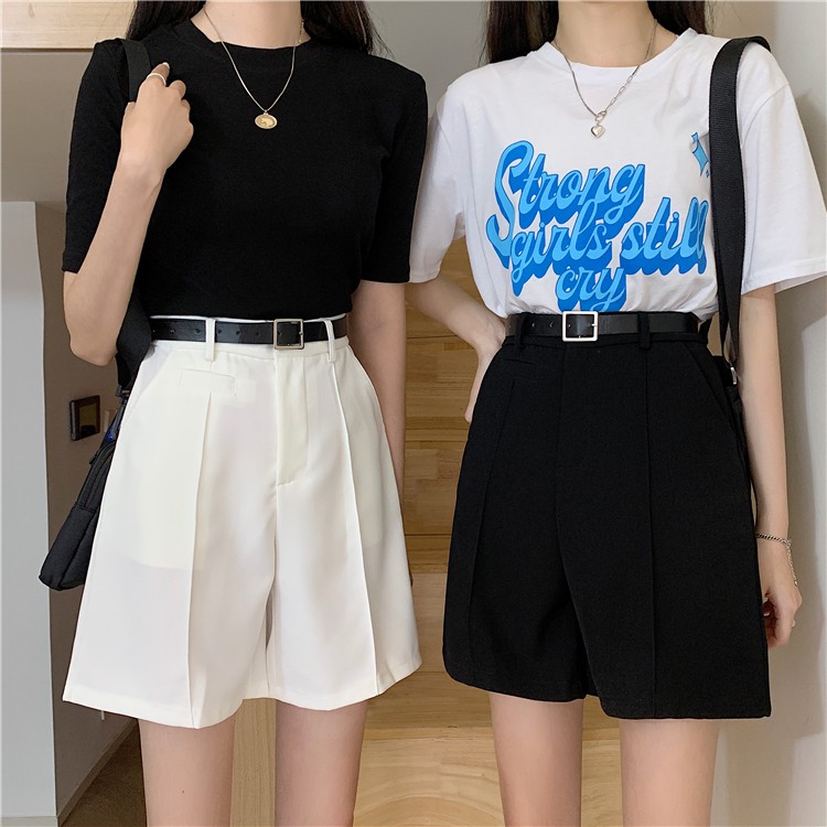 (Order) Quần âu nữ mùa hè quần lửng ống rộng quần đùi công sở thanh lịch phong cách Hàn Quốc