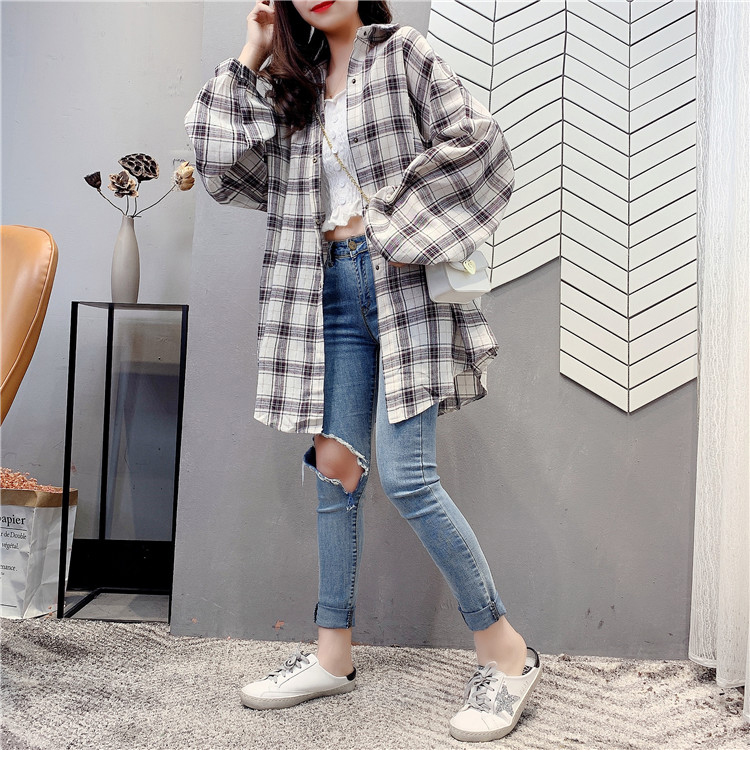 Áo khoác sơ mi ca rô dài tay thời trang dành cho nữ size s-3xl