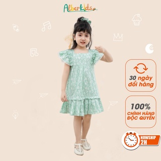 Váy cho bé gái ALBER KIDS Min Dress họa tiết hoa chất liệu Thô Xanh-Xám Cho Bé Từ 2-10 Tuổi [V12, V21]