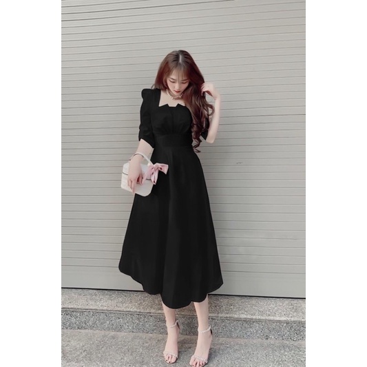 Đầm dự tiệc đỏ trắng đen tay phòng bigsize 50 kg đến 90kg [Đầm bigsize nữ][Đầm cổ vuông dán dài bigsize]( Đầm tết ) | BigBuy360 - bigbuy360.vn