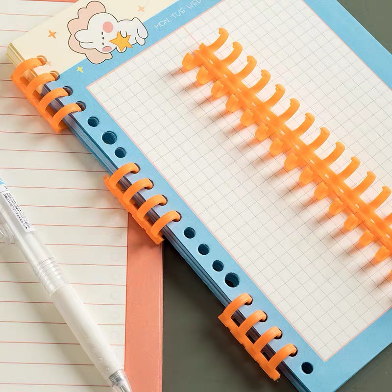 Thanh còng nhựa A5 B5 A4 20 26 30 lỗ làm sổ, kẹp tài liệu đường kính 12mm màu pastel xinh xắn