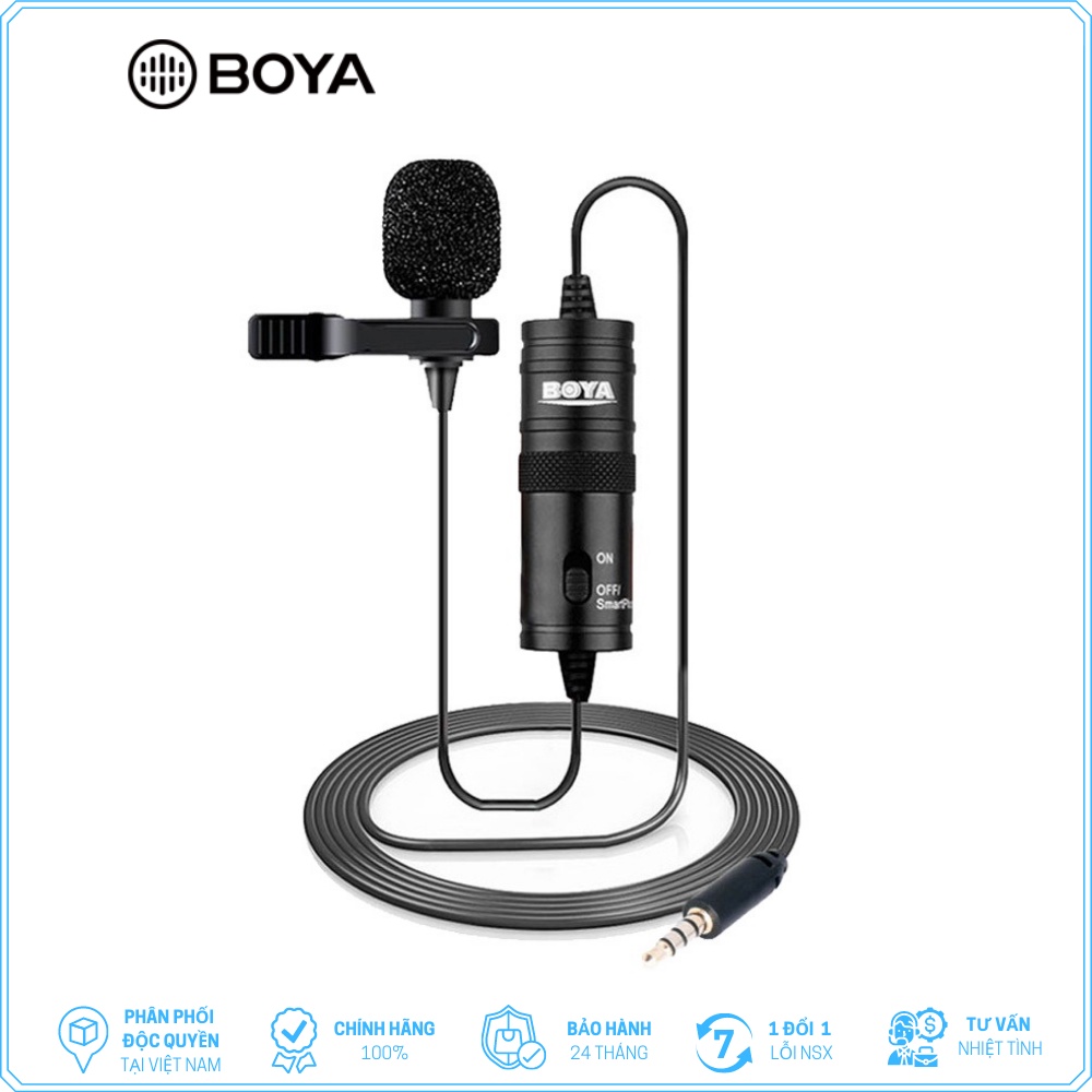 BOYA BY-M1 - Hàng Chính Hãng - Micro thu âm cài áo cổng 3.5mm dành cho Điện thoại và Máy ảnh