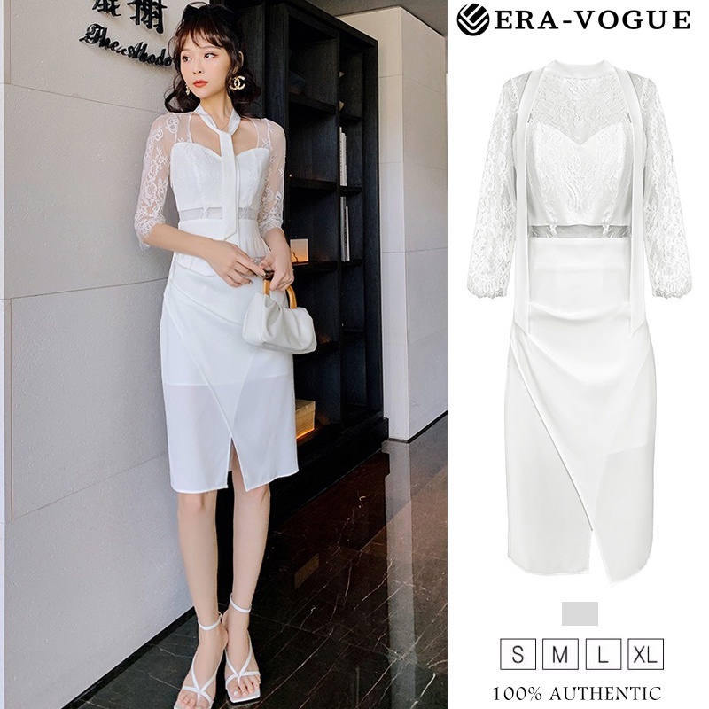 EraVogue🌷 Đầm Liền Thân Cổ Chữ V Tay Phồng Phối Ren Lưới Xuyên Thấu Phong Cách Hàn Quốc Cho Nữ váy dạ hội 9284