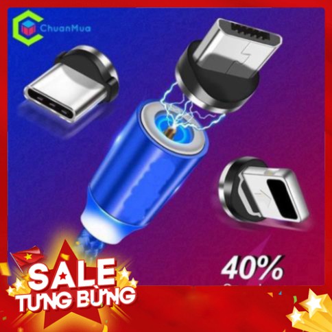 [FREE SHIP] 💥[CÁP SẠC NHANH]💥Cáp sạc từ hít nam châm 3 đầu Android và iPhone 360 độ dây dù, scaj tự ngắt , có đèn LED 