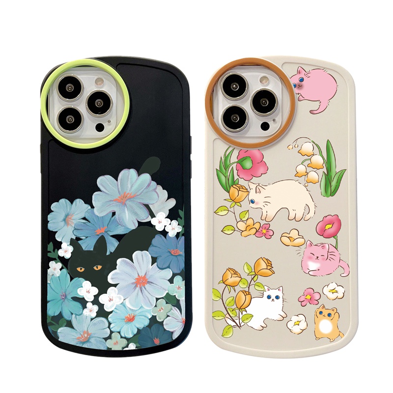 Suntaiho Ốp lưng iphone Ốp Điện Thoại Mềm Chống Sốc in Họa Tiết Mèo Và Hoa Cho iPhone 14 14 pro max 13 XS max 7 8 Plus 12 pro