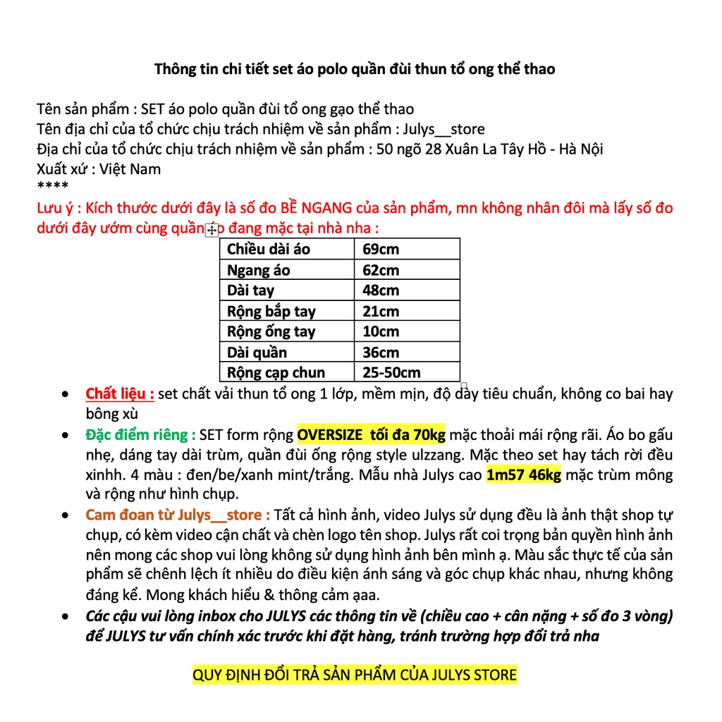 SET áo polo quần đùi thun tổ ong thể thao