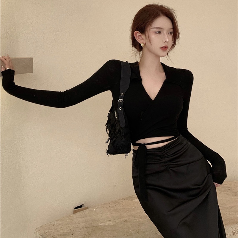 Áo Croptop Dệt Kim Cổ Bẻ Thời Trang Mùa Thu Cho Nữ | BigBuy360 - bigbuy360.vn
