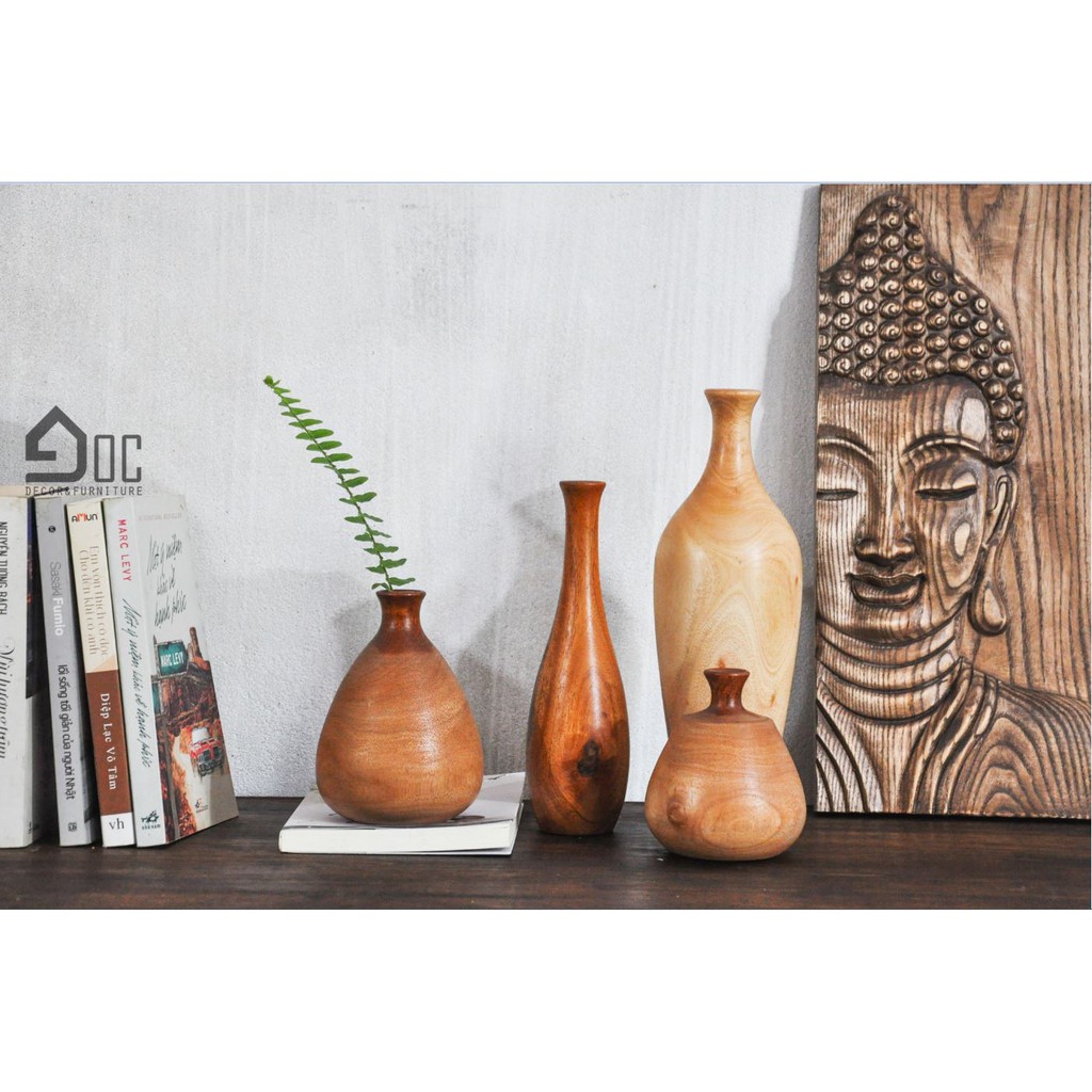 Lọ hoa gỗ trang trí, bình hoa gỗ nghệ thuật, đồ decor Góc Decor