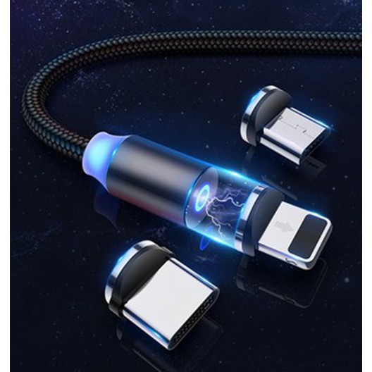 Cáp sạc từ 3 đầu có đèn led xanh- cáp sạc đa năng hỗ trợ tất cả dòng điện thoại - dây dài 1m
