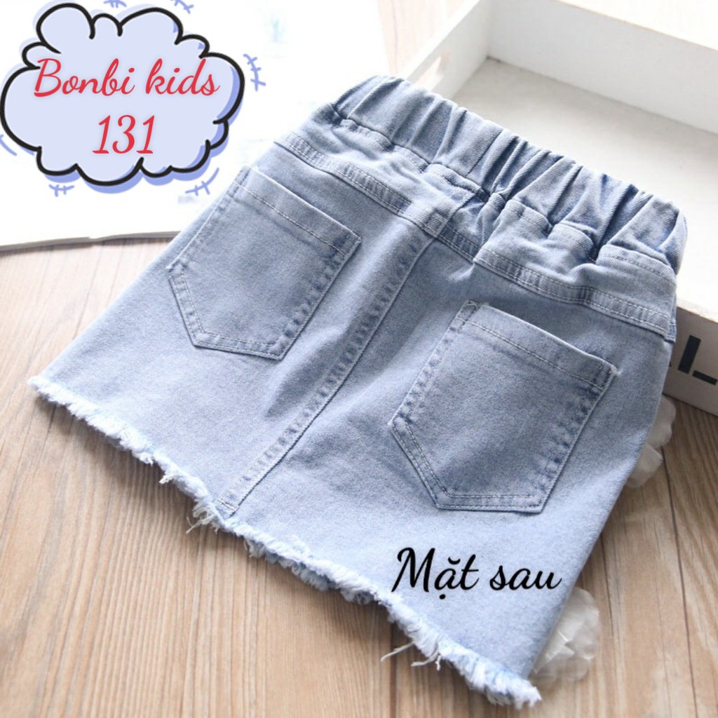 Váy Jean Bé Gái Mềm Co Giãn Đính Hoa (sz 15-25kg) BB 132