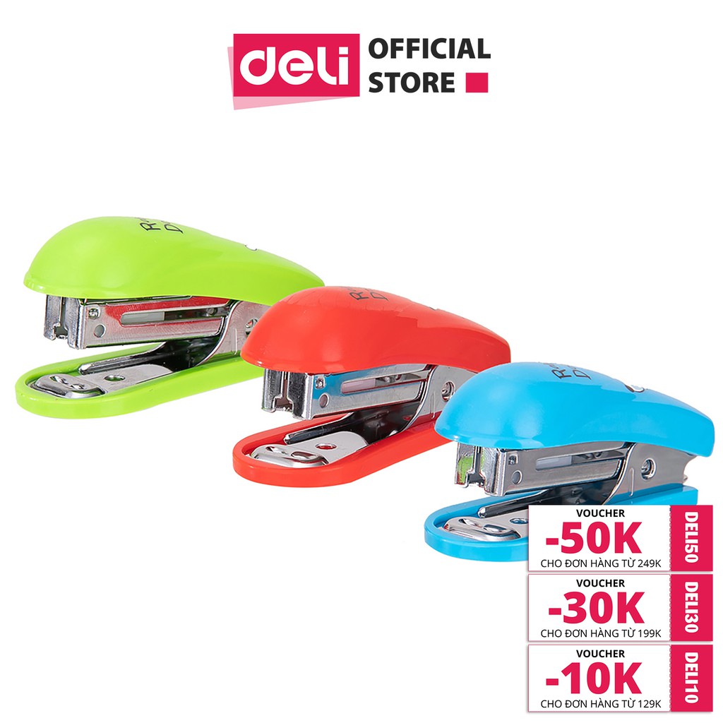 Dập ghim mini  Deli, Đính kèm 1000 chiếc ghim 12 trang, Xanh, đỏ, xanh lá - 1 cái E0253