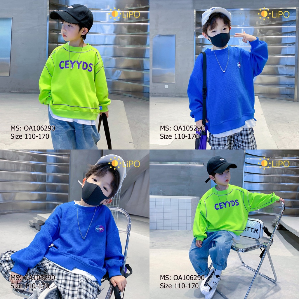 Áo Nỉ Cho Bé Trai, Bé Gái Da Cá Size Đại Phong Cách Hàn Quốc 4 5 6 7 8 9 10 12 14 tuổi OA105/106 Lipokids