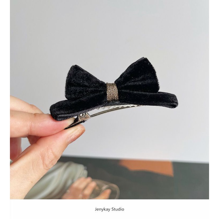 Kẹp Tóc Đính Nơ Ba Chiều Bằng Vải Nhung Phong Cách Hàn Nhật Thanh Lịch