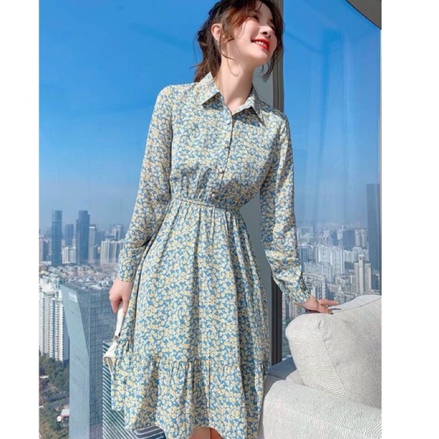 Đầm sơmi hoa babydoll, hoa nhí sang chảnh GB