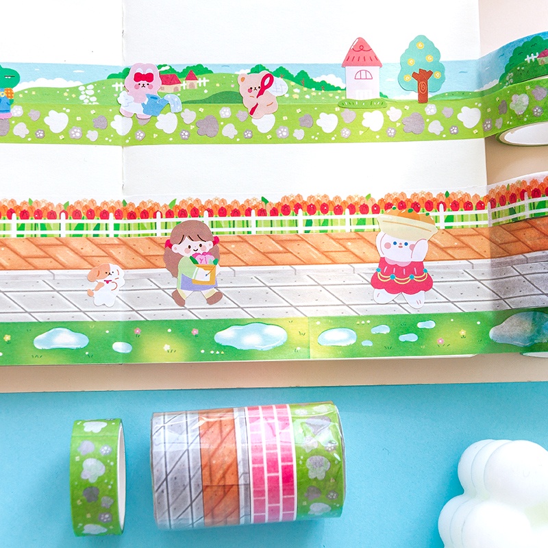 4 Cuộn Băng Keo Washi Hình Phong Cảnh Dùng Trang Trí Nhật Ký, Sổ Tay