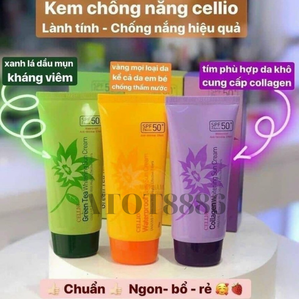 Kem chống nắng CELLIO SPF 50 PA Dưỡng trắng da ẩm không nhờn, Mỹ phẩm Hàn Quốc