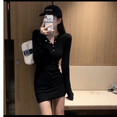 Đầm body tay ngắn/dài cúc bấm thun gân dày đẹp