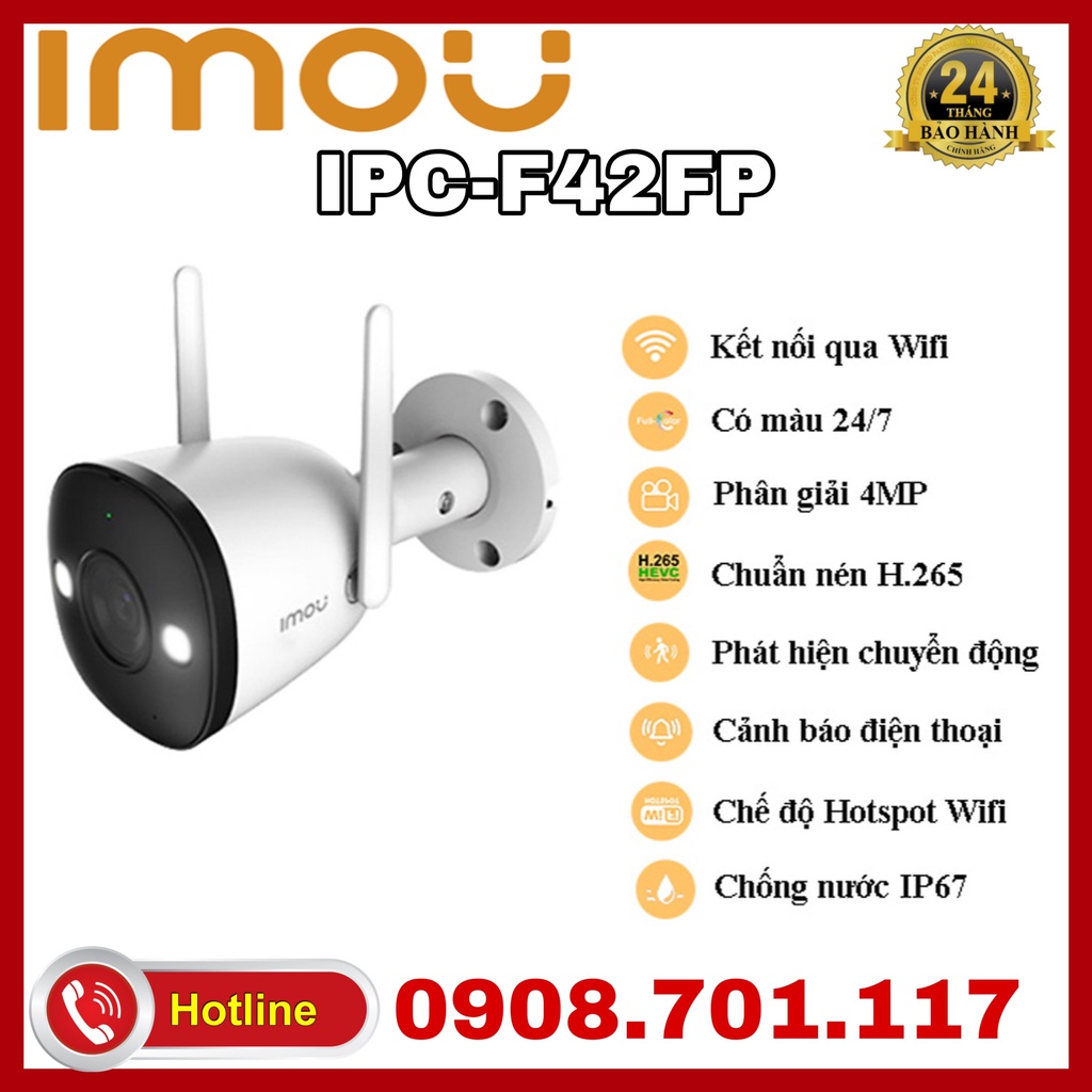 Camera ip wifi imou ngoài trời 4mp IPC-F42FP xem đêm có màu 2k dahua , chống nước , đàm thoại , báo động thông minh AI