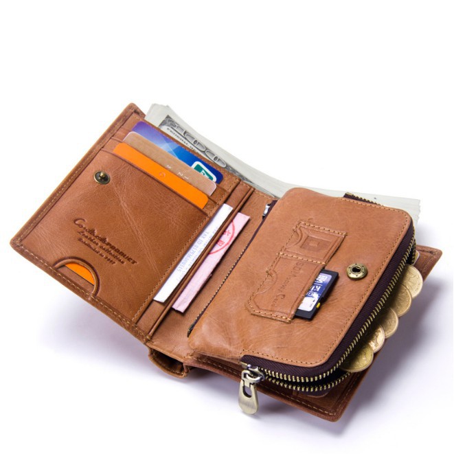 2022 Contact Men Wallet M1250 - Bảo Hành 2 Năm - Bóp Ví Đứng Dài Cầm Tay Da Ngựa Điên Women Wallet Genuine Bò - Nam