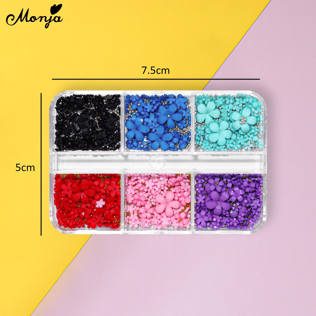 MONJA Hộp Phụ Kiện Trang Trí Móng Tay 6 Chi Tiết 3D Xinh Xắn