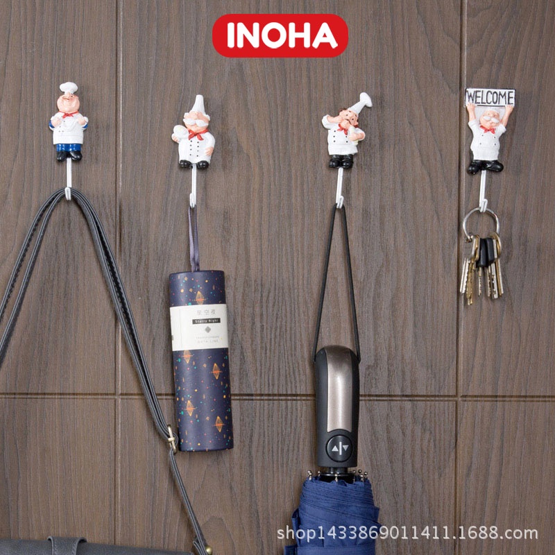 Bộ 4 móc ông đầu bếp dễ thương (4 hình khác nhau) chất liệu thép chống han gỉ- Cực kì tiện lợi M02