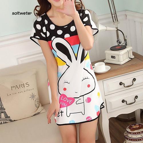 Áo ngủ tay ngắn họa tiết chấm bi hình thỏ dễ thương cho nữ | BigBuy360 - bigbuy360.vn