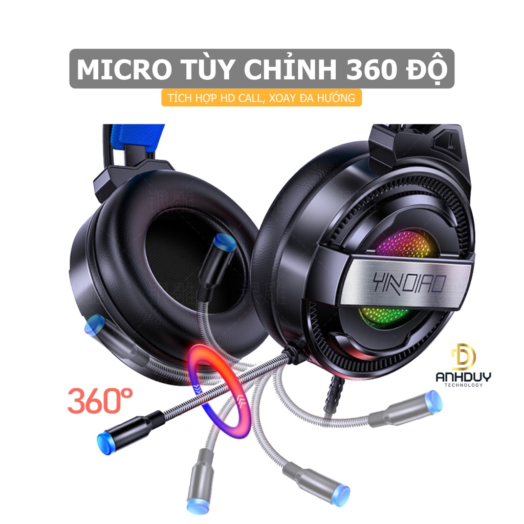 Tai nghe chụp tai gaming Esport Yindiao Q3 âm thanh stereo cực hay bass ấm chống ồn có tích hợp mic - Hàng chính hãng
