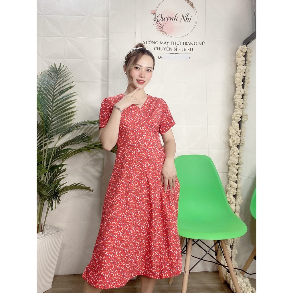 ĐẦM CỔ V HOA NHÍ TAY BÚP DÁNG XÒE CÓ SIZE - MT21