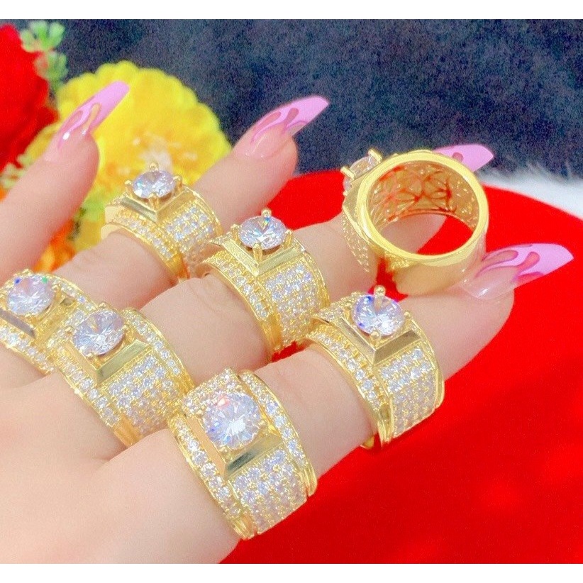 Nhẫn nam mạ vàng mẫu tròn đính đá 120822