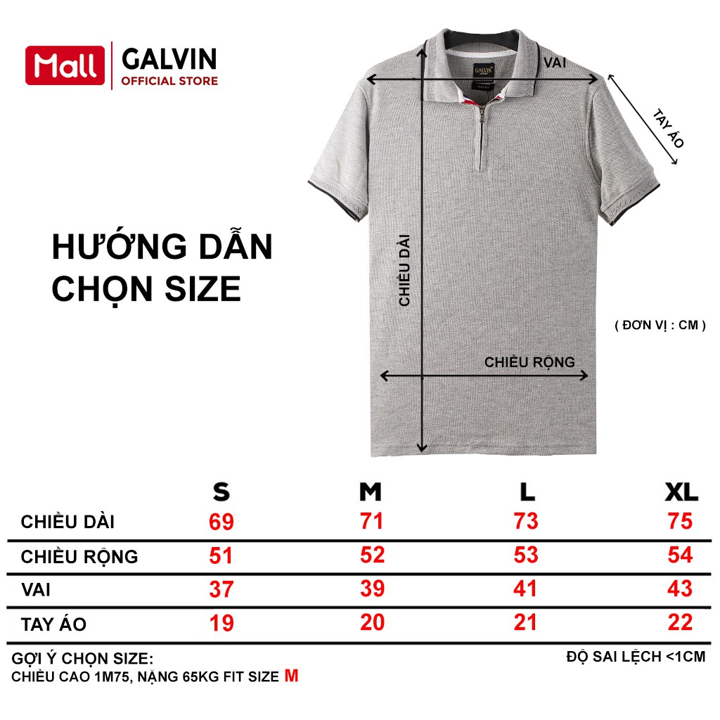 Galvin - Áo polo nam cổ khóa kéo chất vải cá sấu co giãn bộ 5 màu PLGV48