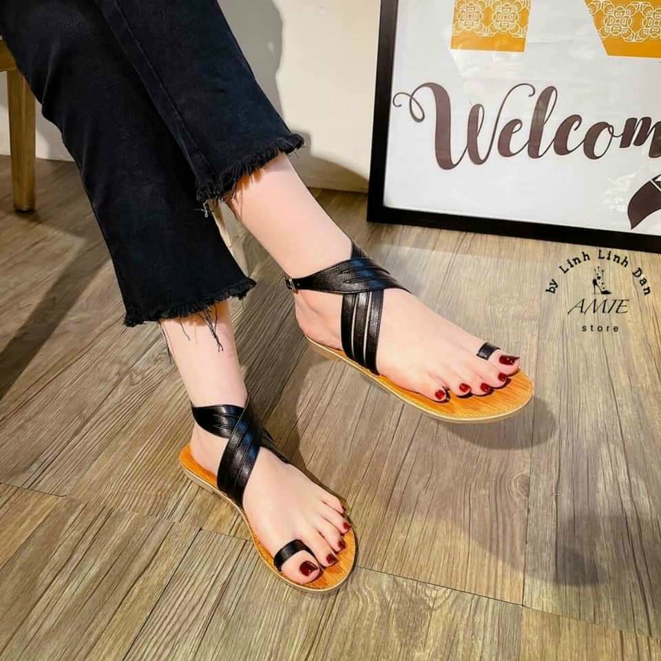 Giày Sandal Nữ Đế Bệt Chiến Binh Xỏ Ngón Quai Chéo Đi Biển 2021