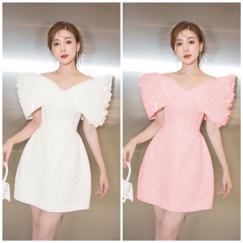 MS1296Y ĐẦM NHŨ ÁNH KIM BẸT VAI NHÚNG TẦNG full size S/M/L/XL( ảnh và video chủ shop tự quay 10000%)