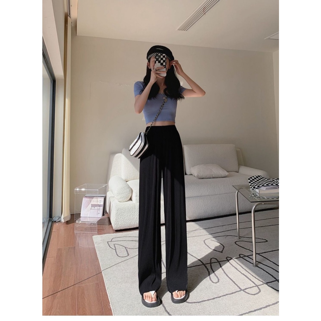 Quần ống rộng Lưng Cao Chất Liệu Lụa Cao Cấp Thời Trang Dành Cho Nữ