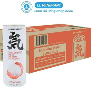 Thùng 24 Lon Nước Khoáng Có Ga Genki Vị Vải 330ML/Lon