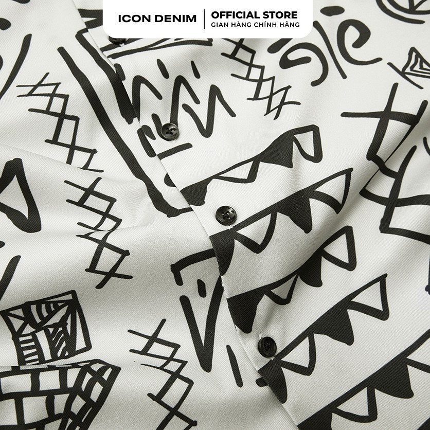 Áo Sơ Mi Nam Tay Ngắn Cổ Danton Họa tiết Biểu Tượng Tribal Doodle Vải Chun Chéo Mềm Mát ICON DENIM | BigBuy360 - bigbuy360.vn