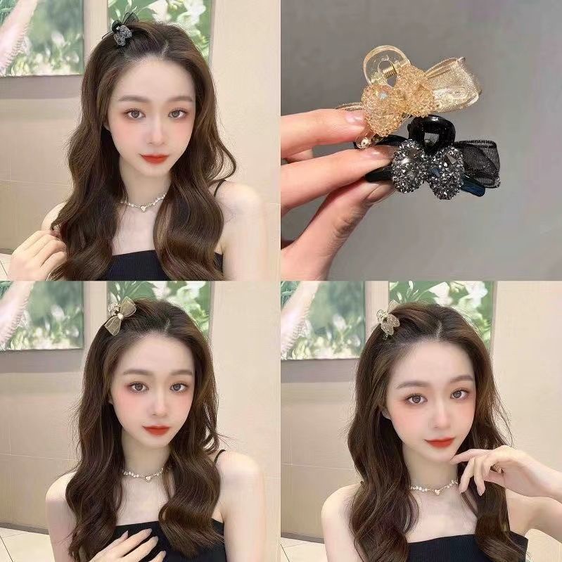 Kẹp tóc càng cua nơ nhỏ hai mặt đính đá ngọc, kẹp mái đính nơ dành cho nữ, kẹp tóc hàn quốc Mely t5-18