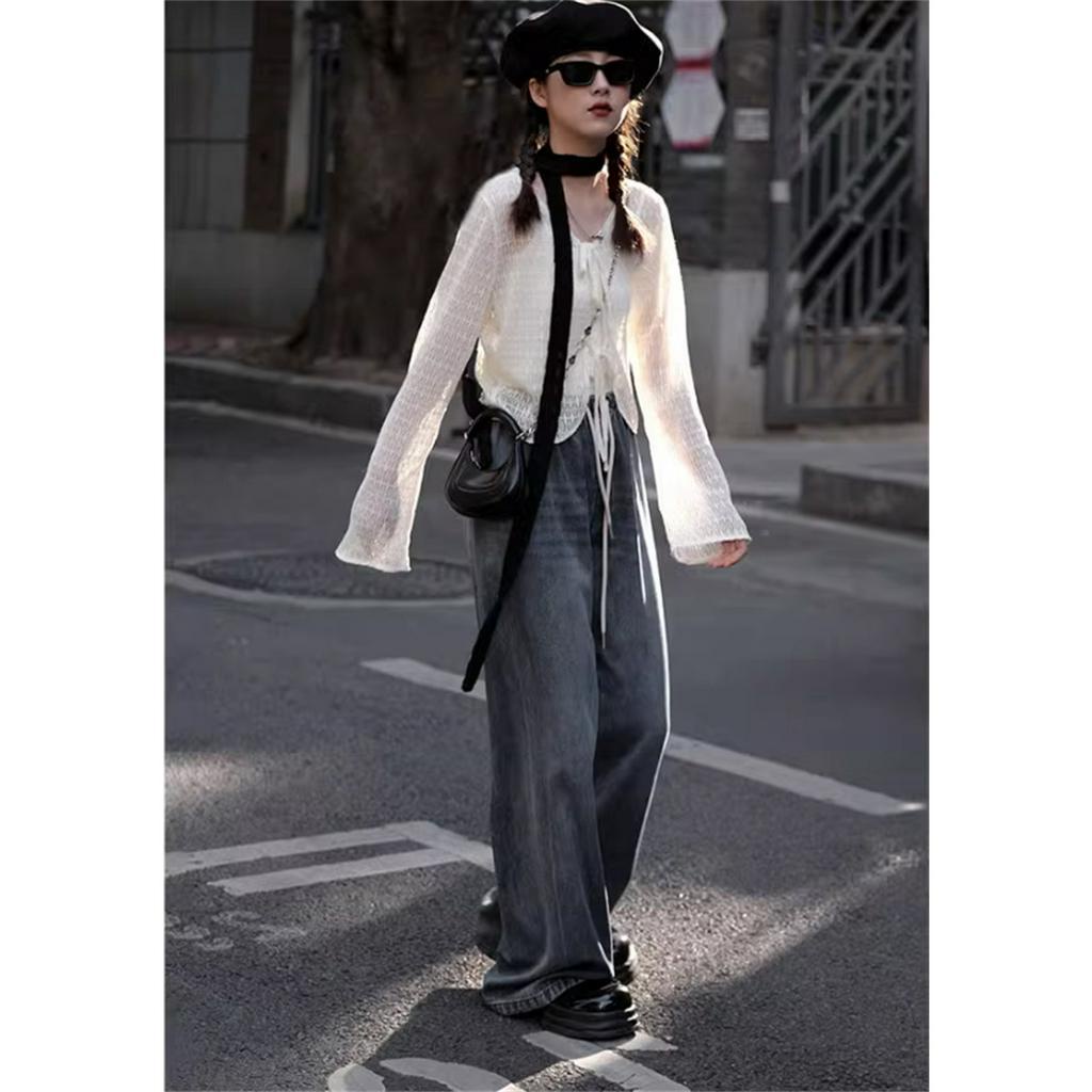 QKOOLE Áo Khoác Ren Cardigan Tay Dài Dáng Rộng Thời Trang Mùa Hè Cho Nữ