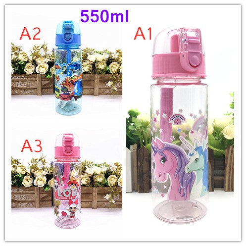 Bình uống nước tích hợp ống hút in họa tiết hoạt hình thời trang cho bé 700ml