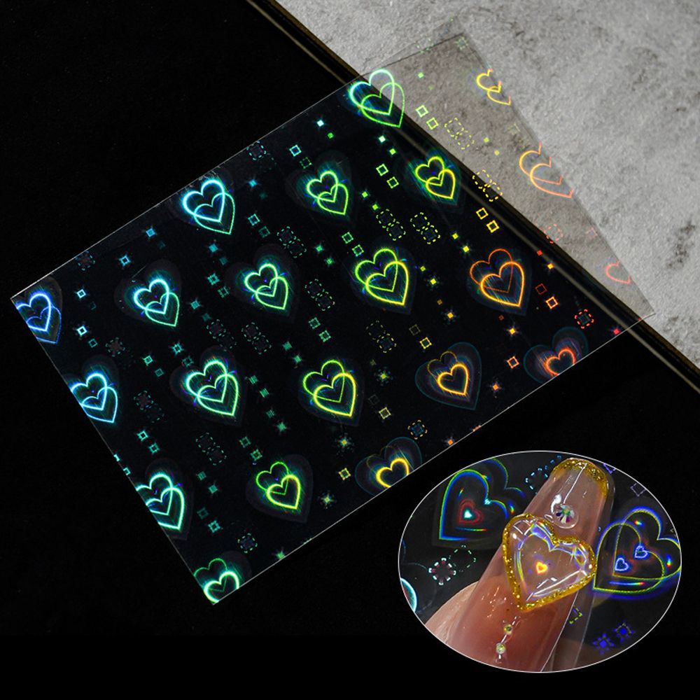 [Hàng mới về] Miếng dán trang trí móng tay hình ngôi sao/ trái tim/ holographic màu laser 3d độc đáo thời trang