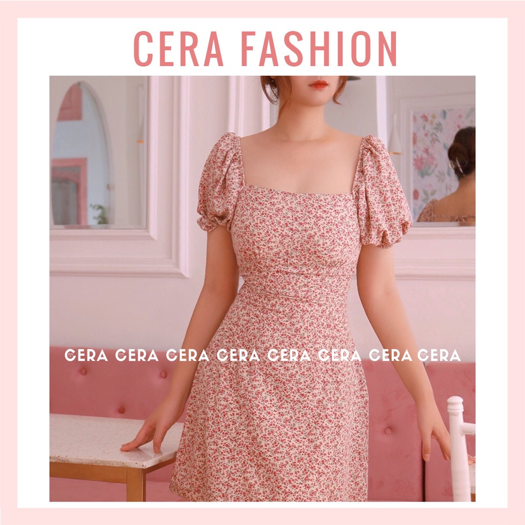 Váy hoa nhí vintage dáng xòe 🍓 Đầm hoa nhí chữ A tiểu thư ulzzang có dây buộc lưng 🍓 CERA FASHION