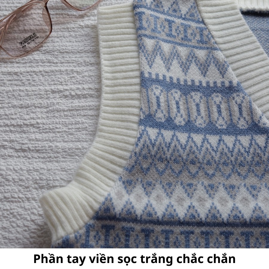 Áo gile len nữ , áo len không tay cổ chữ V họa tiết thổ cẩm phong cách Hàn Quốc đẹp | BigBuy360 - bigbuy360.vn