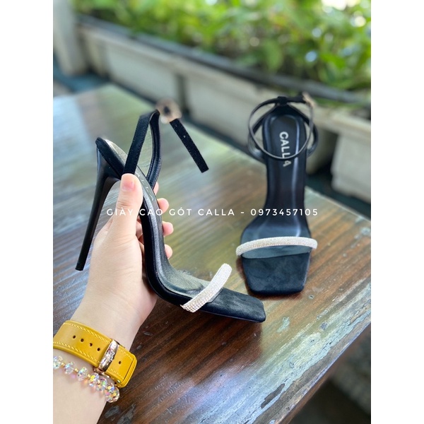 Sandal hở gót mũi vuông 1 dây đá cao 8cm - 12cm