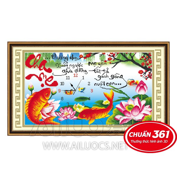 Tranh thêu chữ thập đồng hồ cha mẹ A56713 kt 83x52 cm