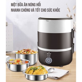 Cặp lồng cơm giữ nhiệt có cắm điện hâm nóng đồ ăn ruột inox cao cấp, cà men nấu cơm và hâm nóng lồng inox 3 tầng