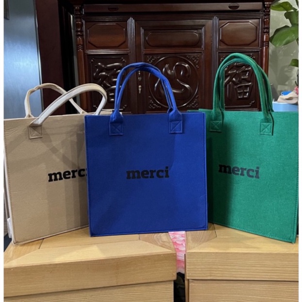 Túi vải nỉ xốp chữ Merci🍀FREESHIP🍀Túi Xách Đeo Vai Vải Bạt Cỡ Lớn Phong Cách Hàn Quốc Đơn Giản Thời Trang Nữ Sang Chảnh