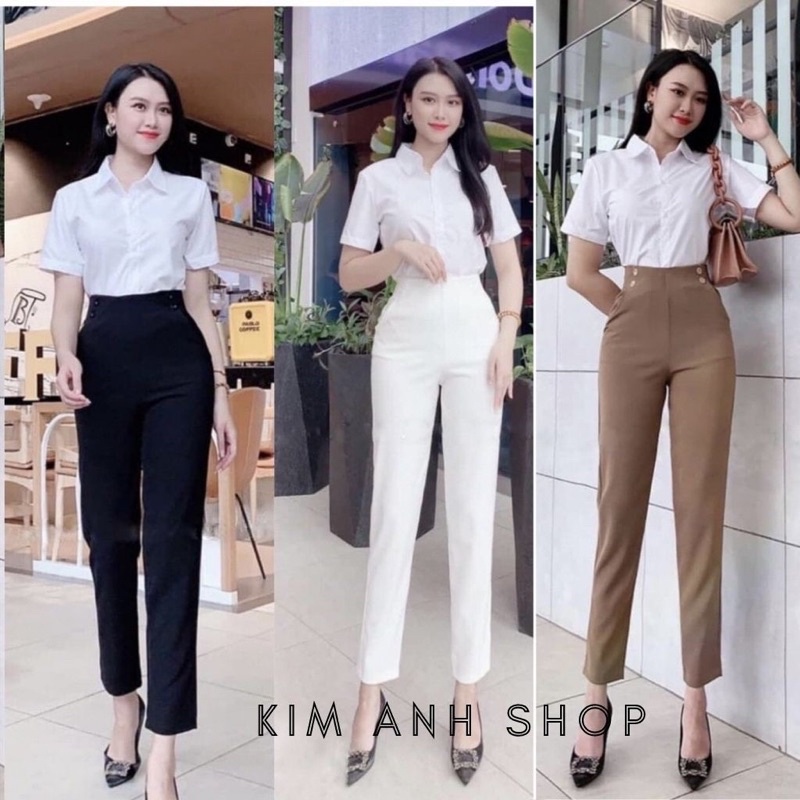 Quần tây nữ cạp cao 2 cúc bên hông khoá sau chất đẹp cap cao tôn dáng