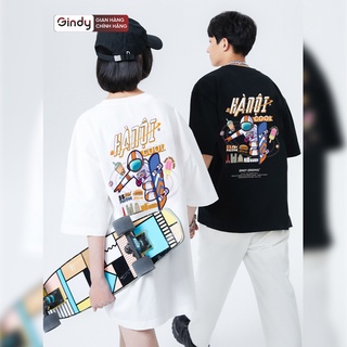 Áo phông nam nữ form rộng tay lỡ phông unisex họa tiết Hà Nội chất cotton thoáng mát basic 2 màu đen trắng GINDY A002
